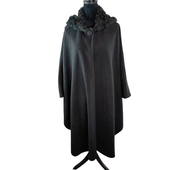 EAST 5TH Women's Elegant Winter Cape Coat ONE SIZE Polyester Faux Fur Black - Picture 2 of 4